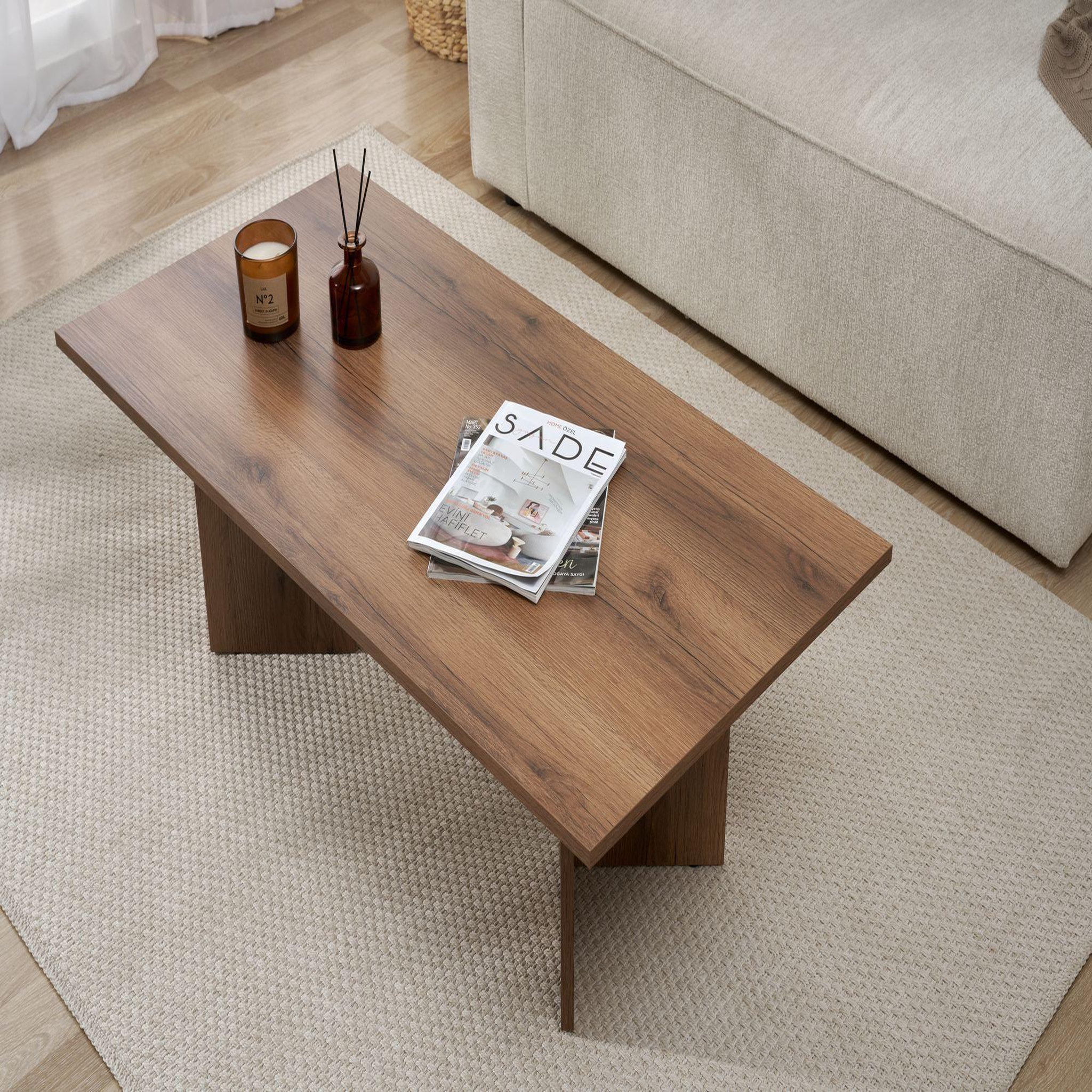 Voir la diapositive 4 : Habitat et Jardin Table basse en bois  sabin  - 60 x 119 x 40 cm - noyer