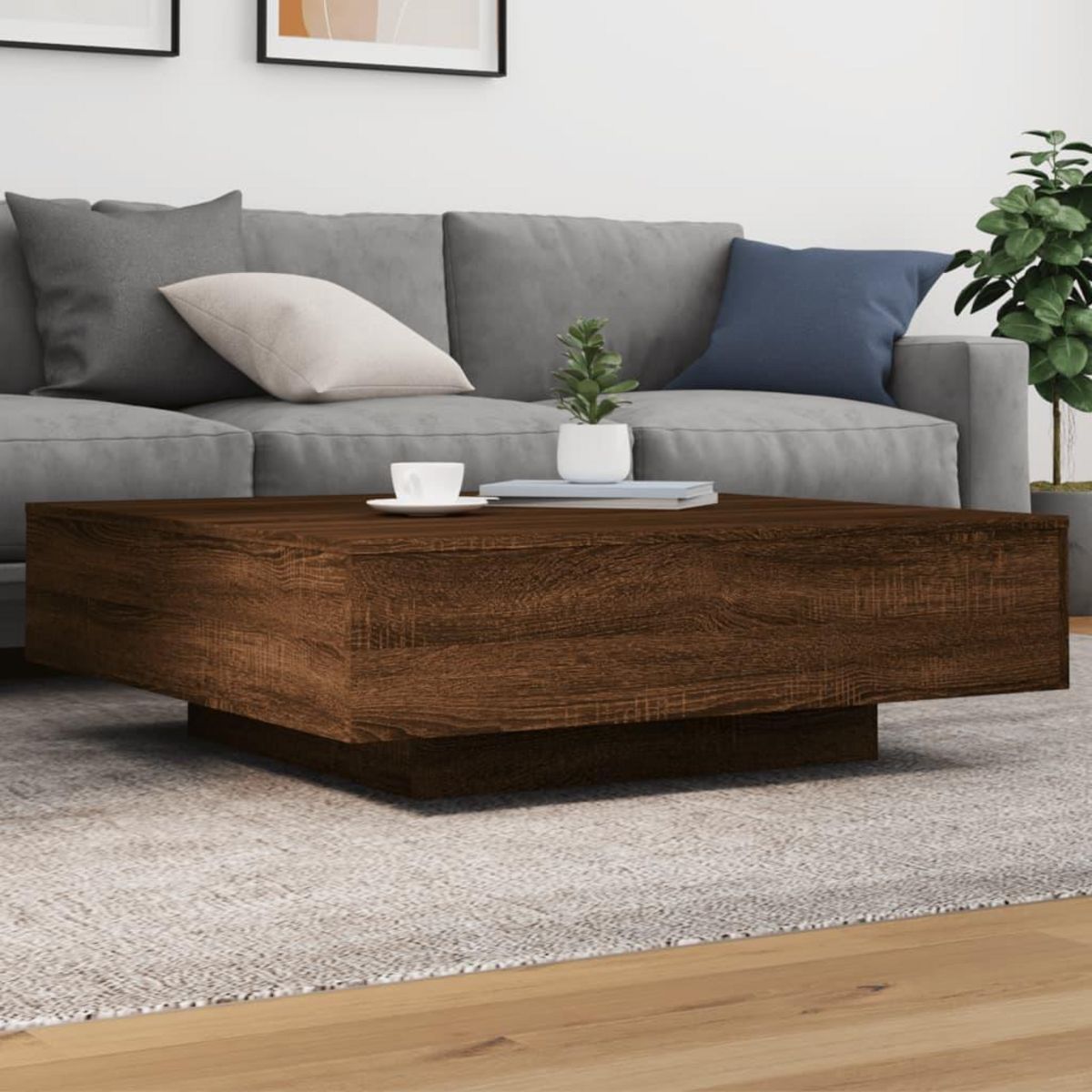 VIDAXL Table basse avec lumieres LED chene marron 100x100x31 cm