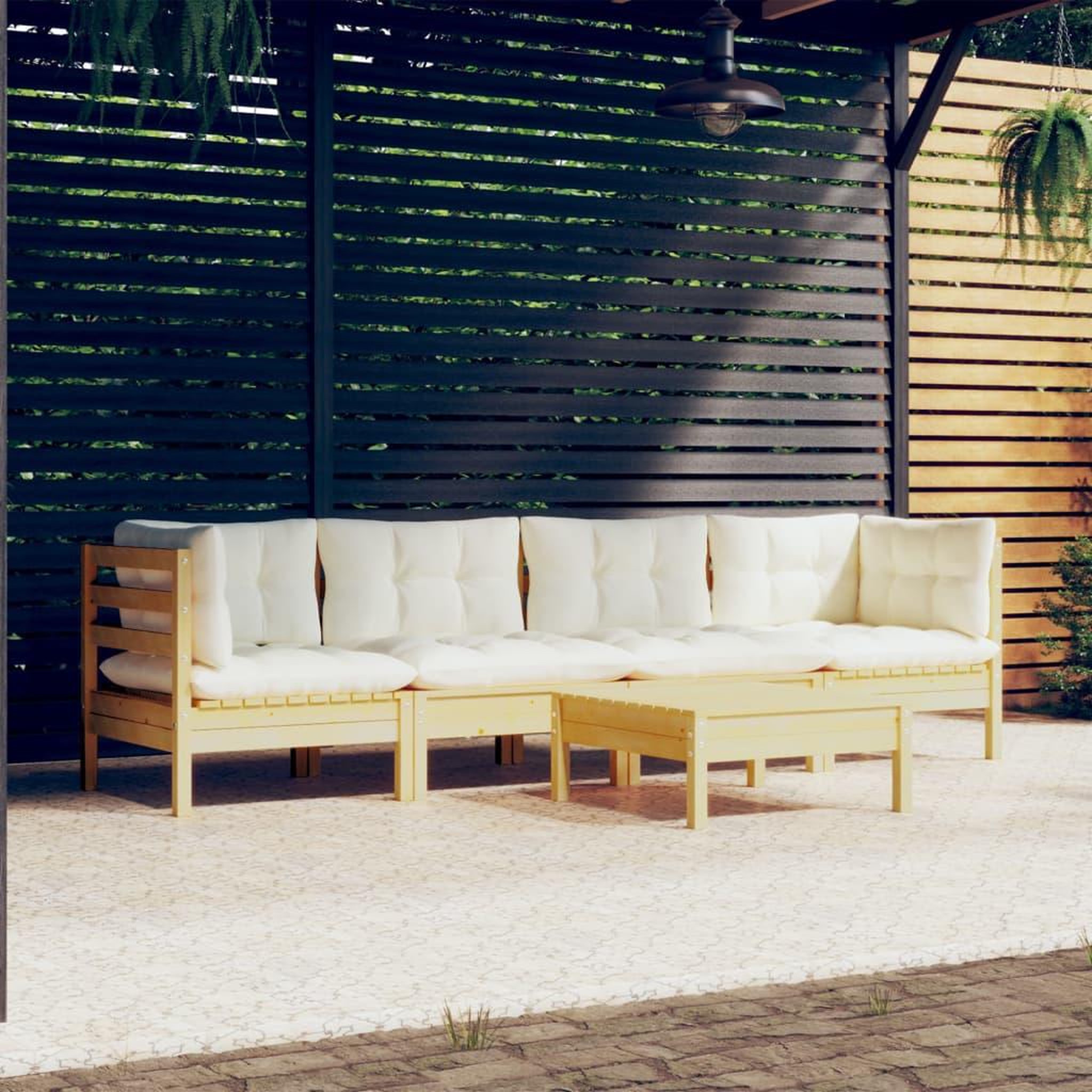 Voir la diapositive 1 : VIDAXL Salon de jardin 5 pcs avec coussins creme bois de pin massif