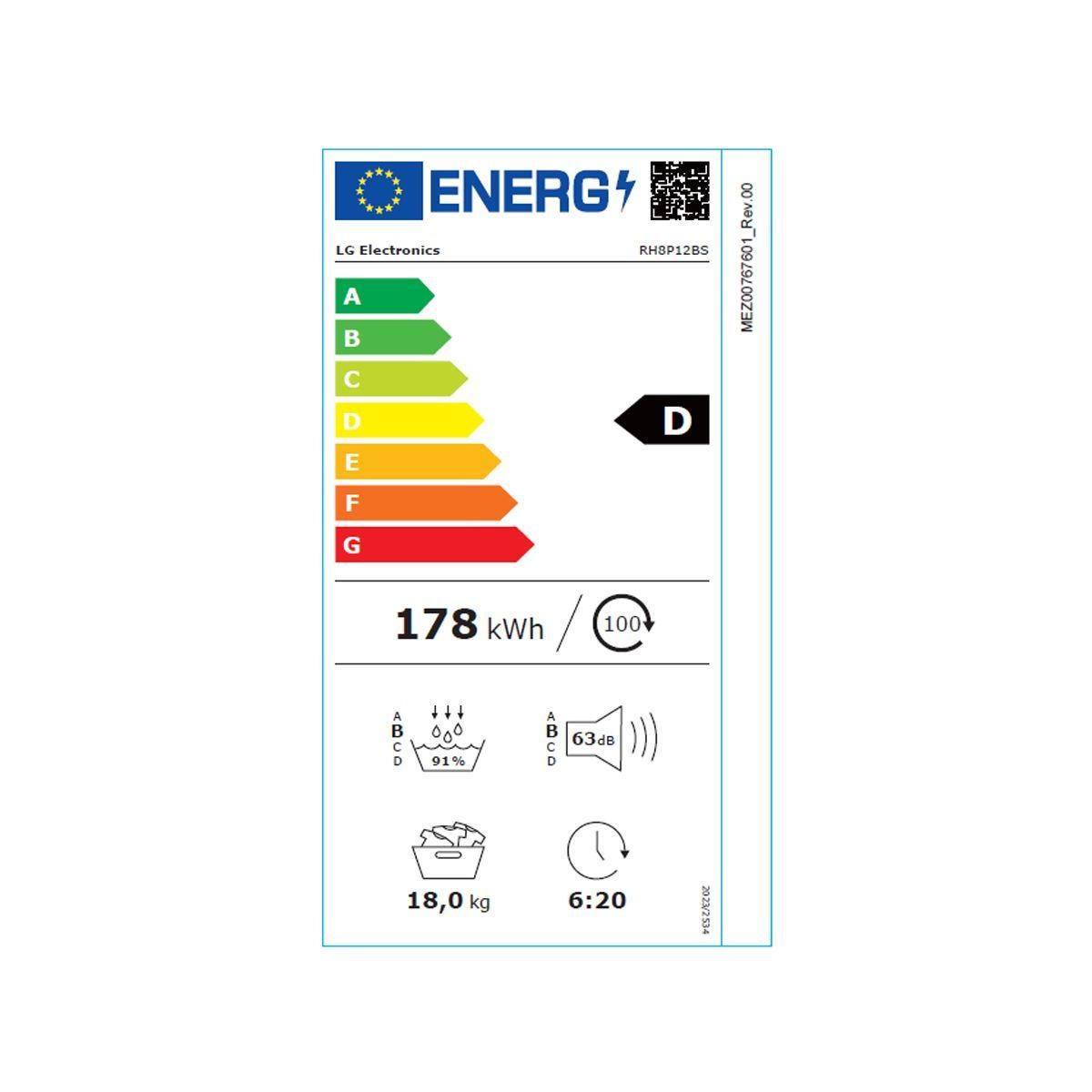 LG Sèche linge pompe à chaleur RH8P12BS