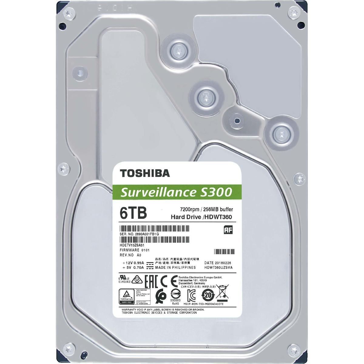 Toshiba Disque dur interne Toshiba S300 6 To pour surveillance