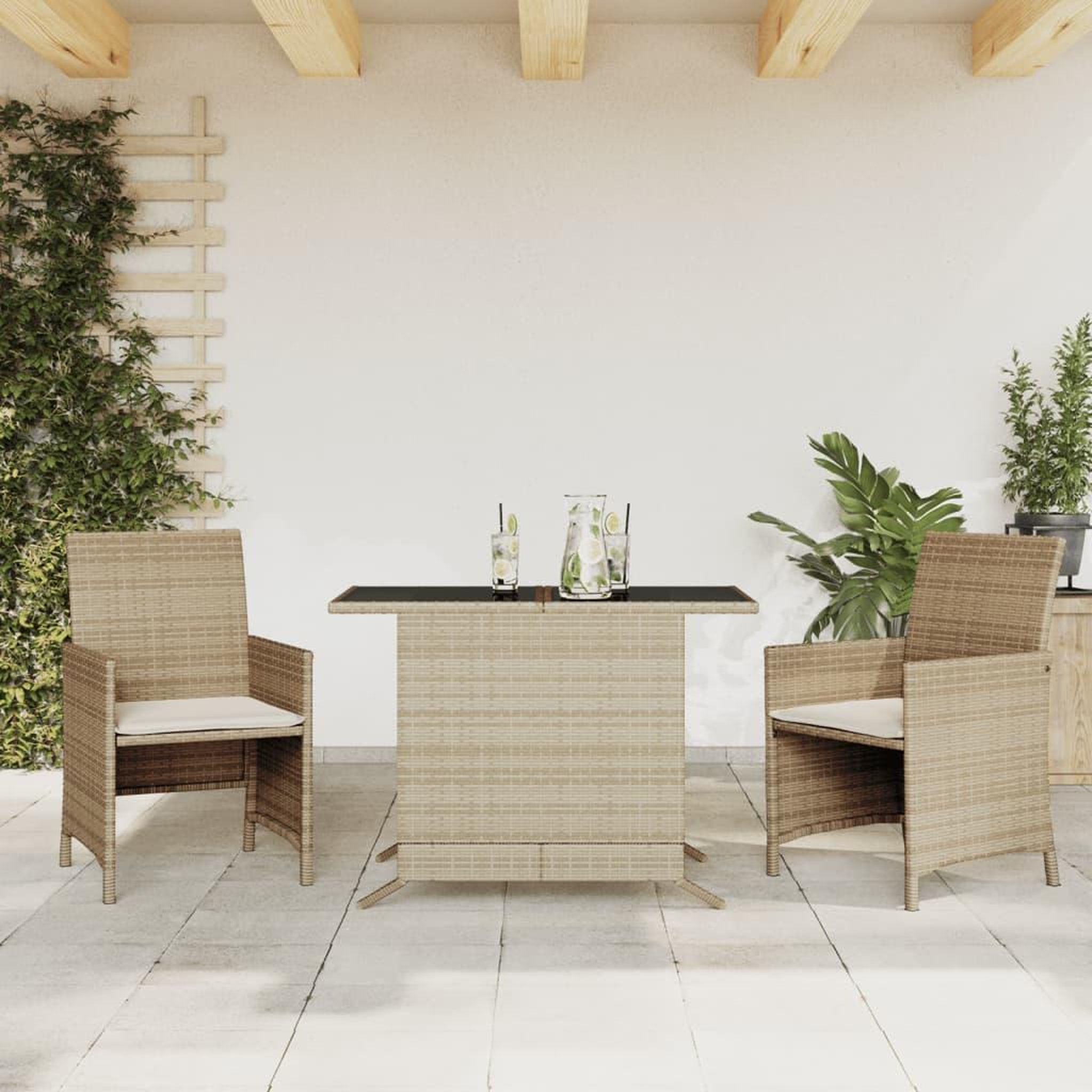 VIDAXL Ensemble de bistro 3 pcs avec coussins beige resine tressee