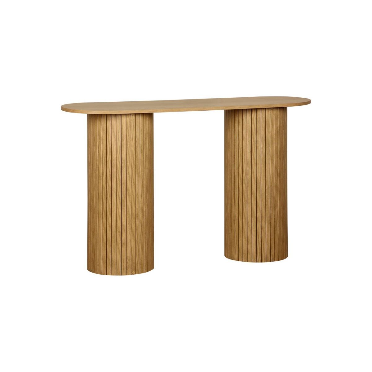 SWEEEK Console ovale scandinave effet bois rainuré. pieds ronds. couleur naturelle. L 120 x P 35 x H 75cm