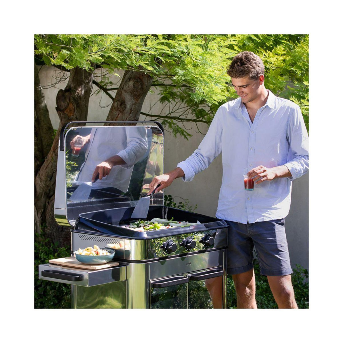 Eno Plancha gaz Combo enosign 80 inox 3 brûleurs sur chariot, 69x40 cm