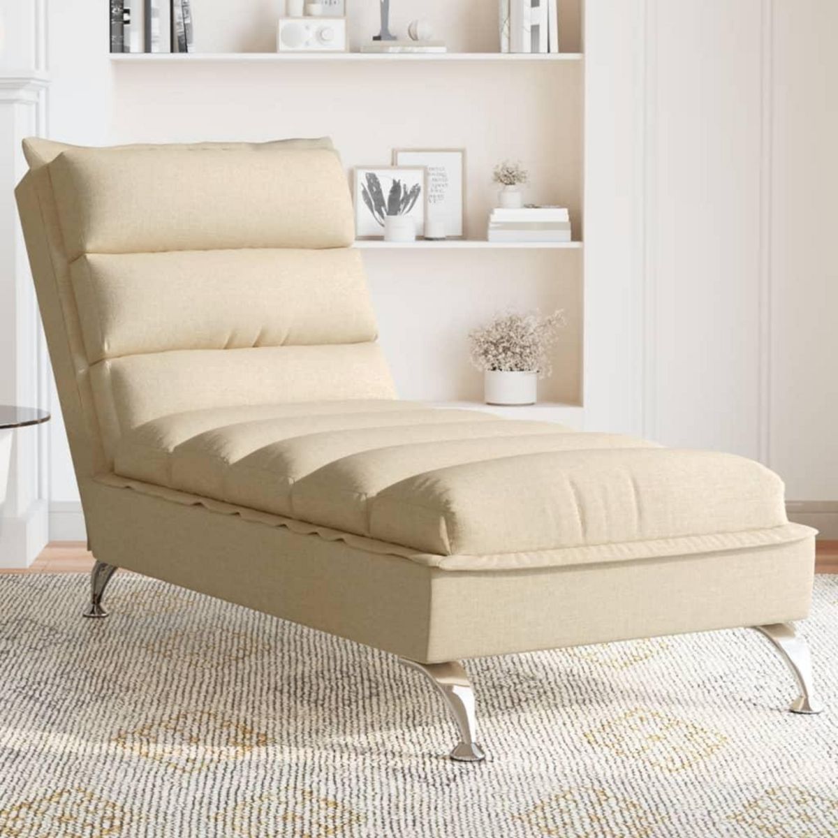 VIDAXL Chaise longue avec coussins creme tissu