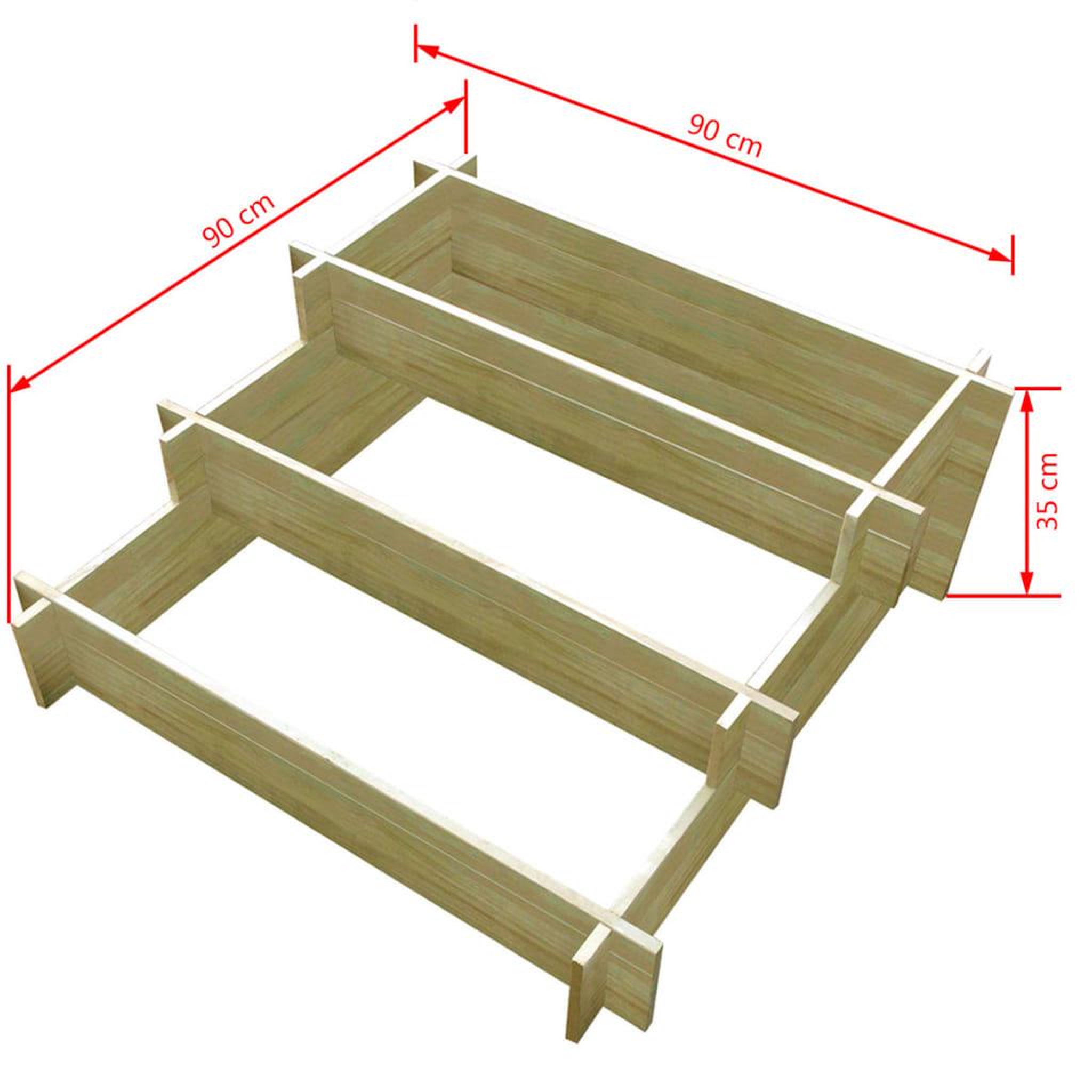 Voir la diapositive 4 : VIDAXL Jardiniere a 3 niveaux 90 x 90 x 35 cm bois impregne