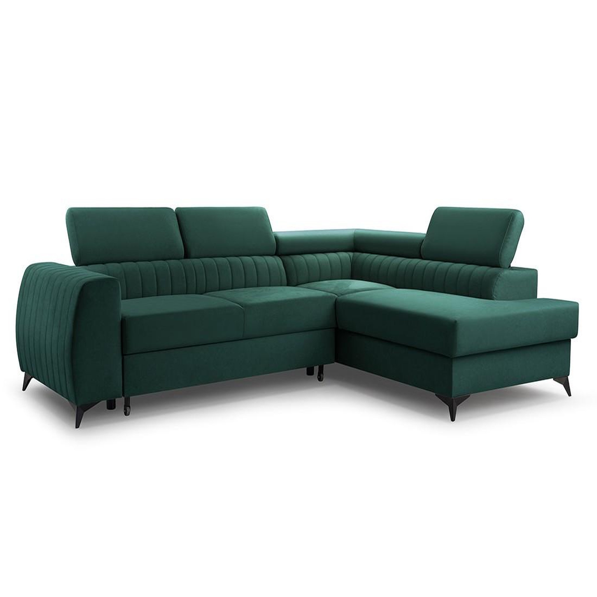 Voir la diapositive 2 : BEST MOBILIER Aneta - canapé d'angle droit 5 places - convertible avec coffre et têtières - en velours