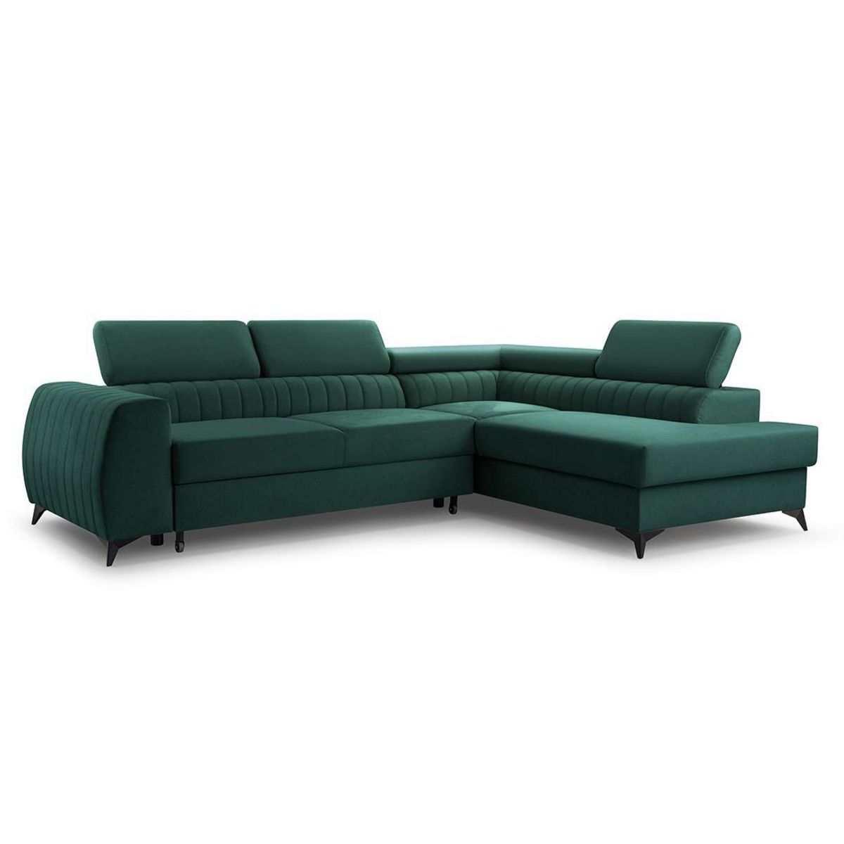 BEST MOBILIER Aneta - canapé d'angle droit 5 places - convertible avec coffre et têtières - en velours