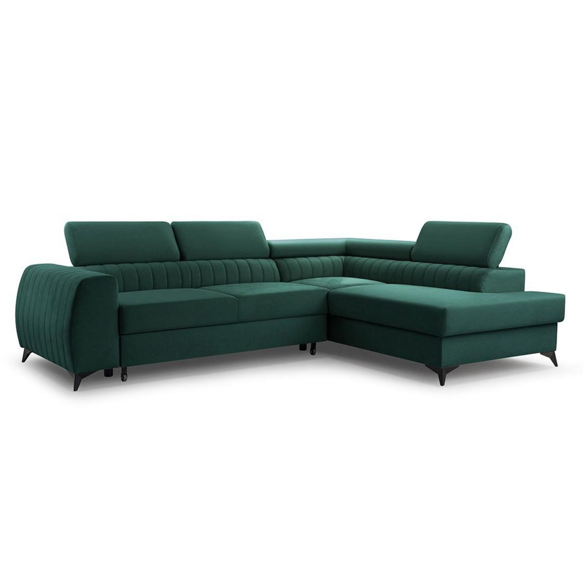 BEST MOBILIER Aneta - canapé d'angle droit 5 places - convertible avec coffre et têtières - en velours