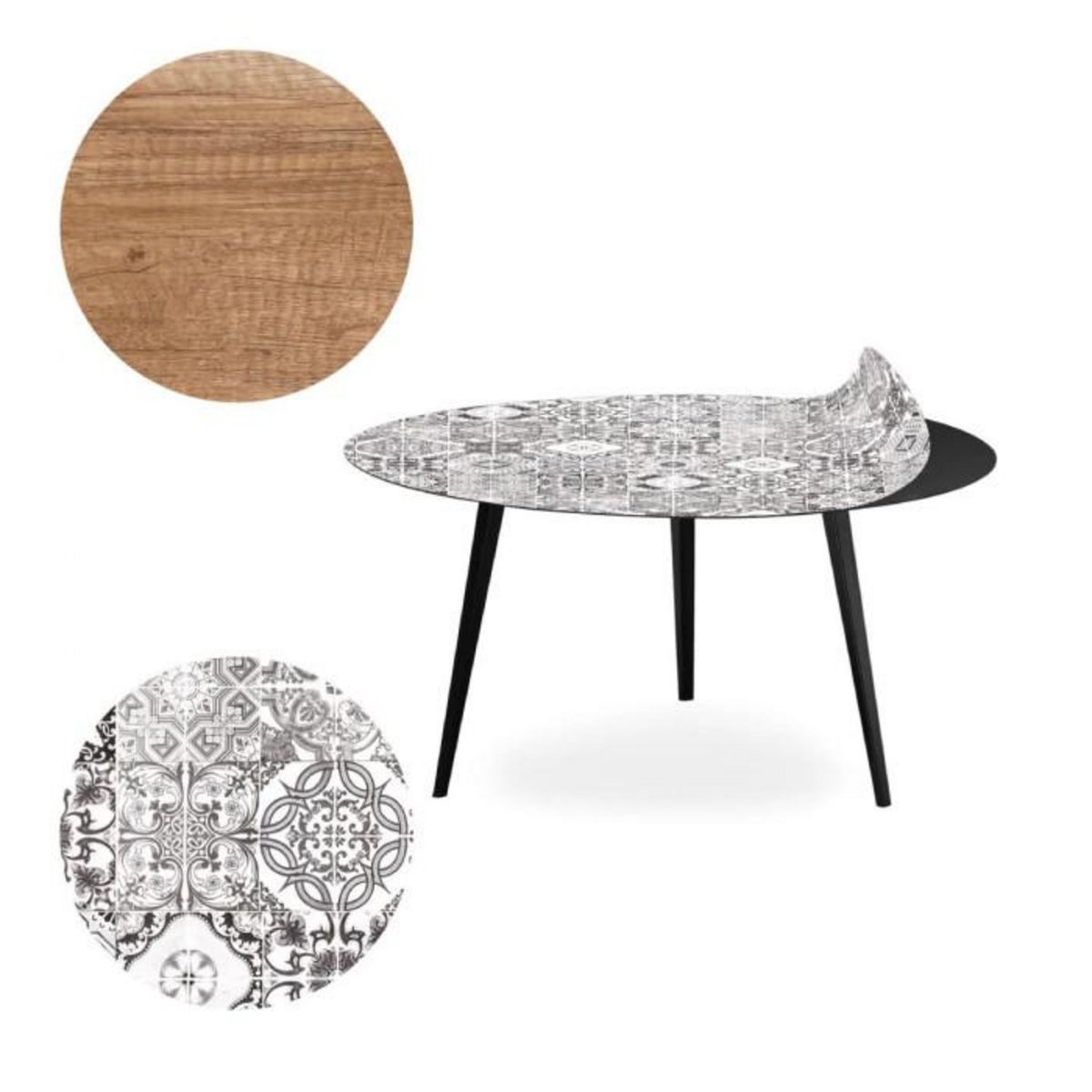 Paris Prix Table Basse 2 Covers  Natural  90cm Noir