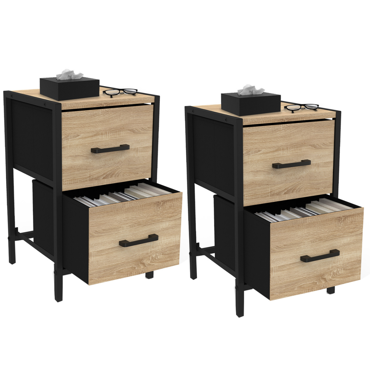 ID MARKET Lot de 2 tables de chevet UTAH 2 tiroirs