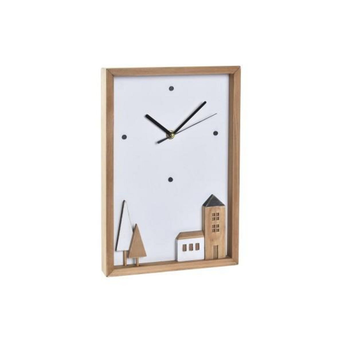 AAAAA Horloge Murale DKD Home Decor Blanc Marron Bois Aluminium Maisons Urbaine 20 x 4 x 30 cm