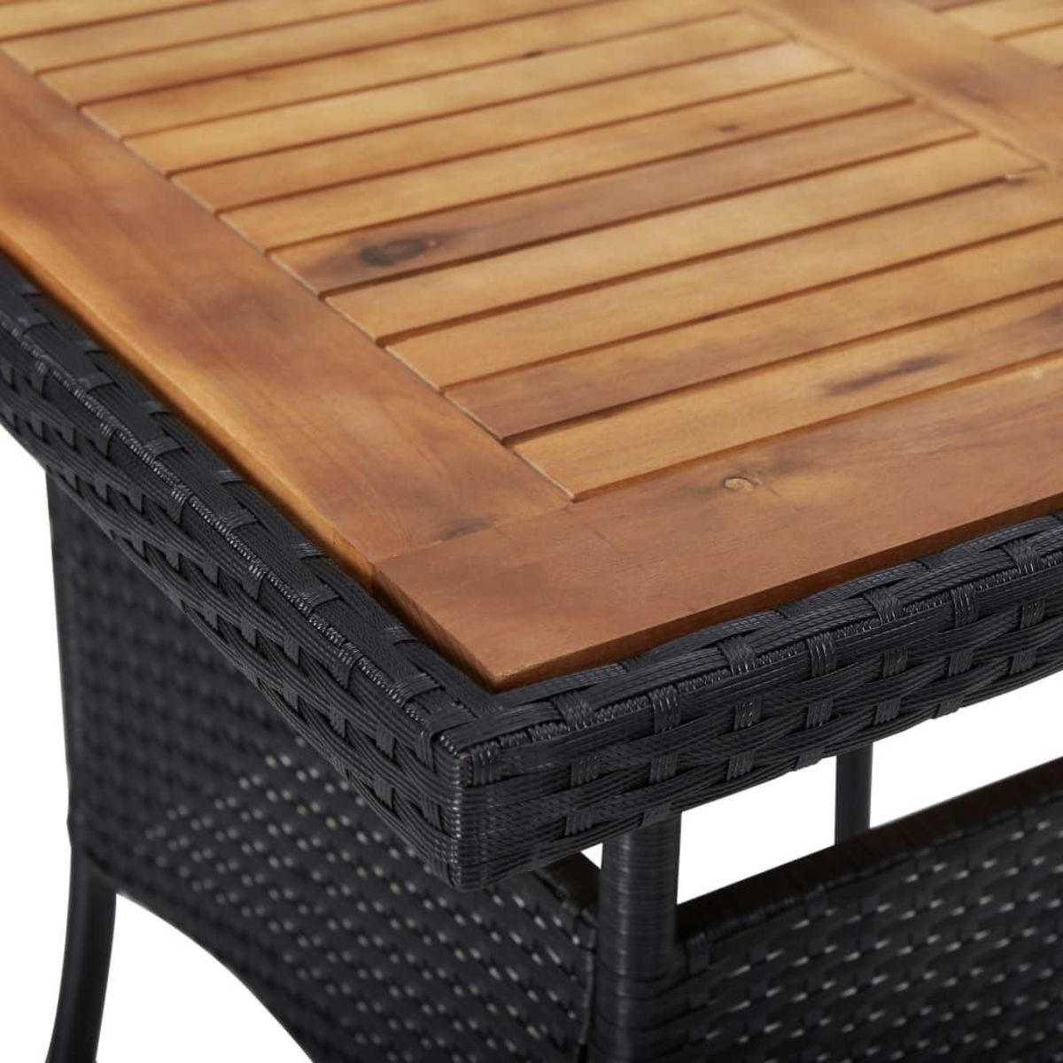 VIDAXL Table d'exterieur Noir Resine tressee et bois d'acacia solide