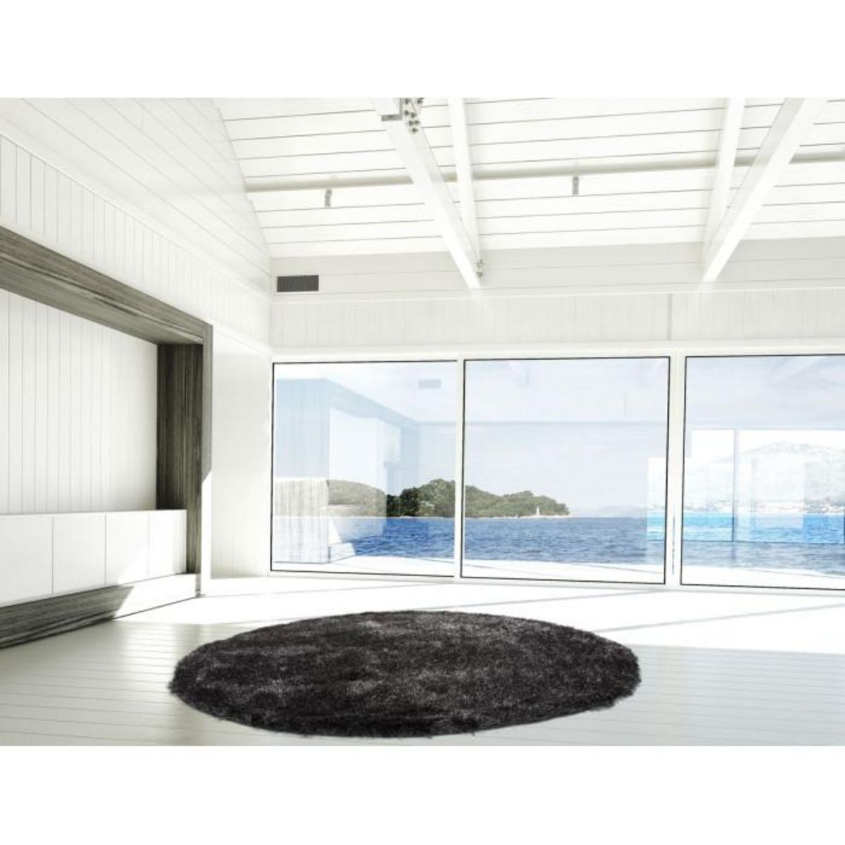 Paris Prix Tapis Shaggy Rond Fait Main  Diamond  Anthracite