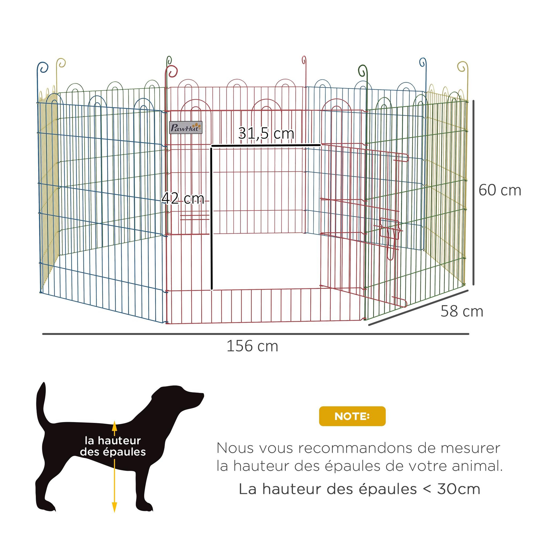 Voir la diapositive 3 : PAWHUT Parc enclos modulable pour chien animaux porte verrouillable 8 panneaux dim. Panneau 58l x 60h cm métal multicolore