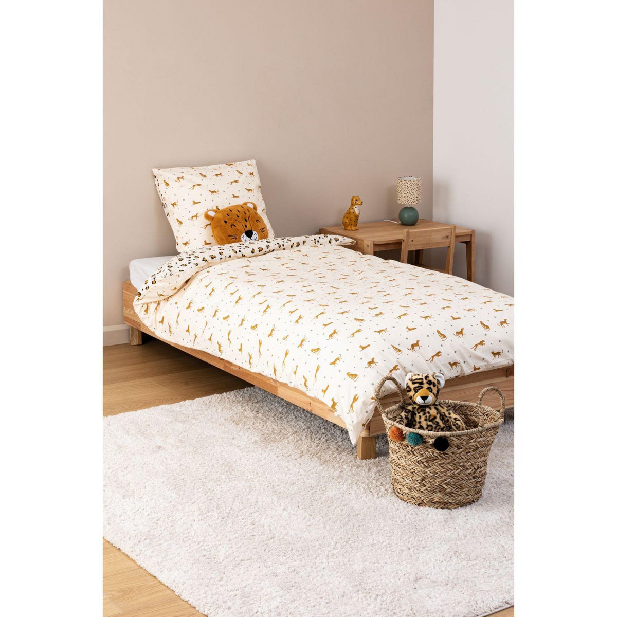 ATMOSPHERA Parure de lit enfant réversible léopard - 100% coton 57 fils/cm² - 140 x 200 cm