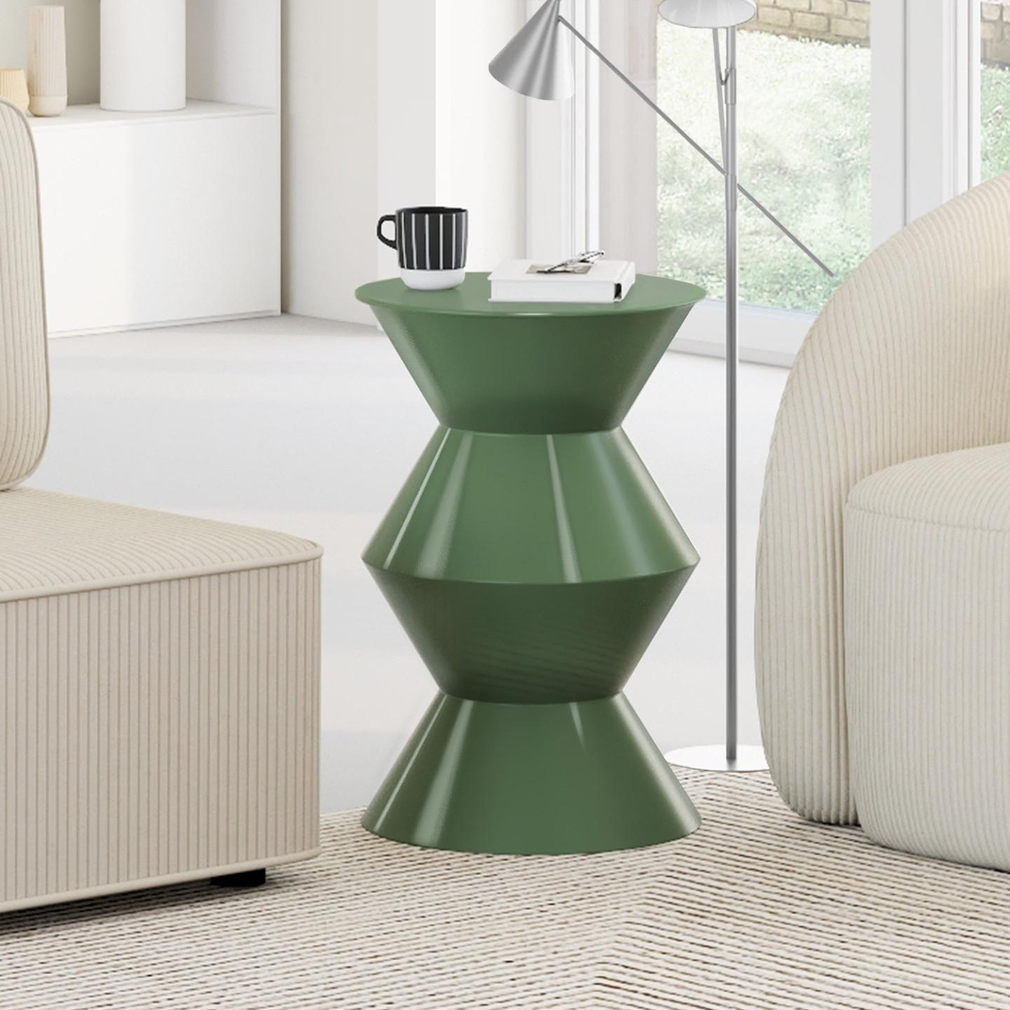 Voir la diapositive 2 : ID MARKET Table d'appoint ronde, bout de canapé, table de chevet irene 30 cm métal vert kaki