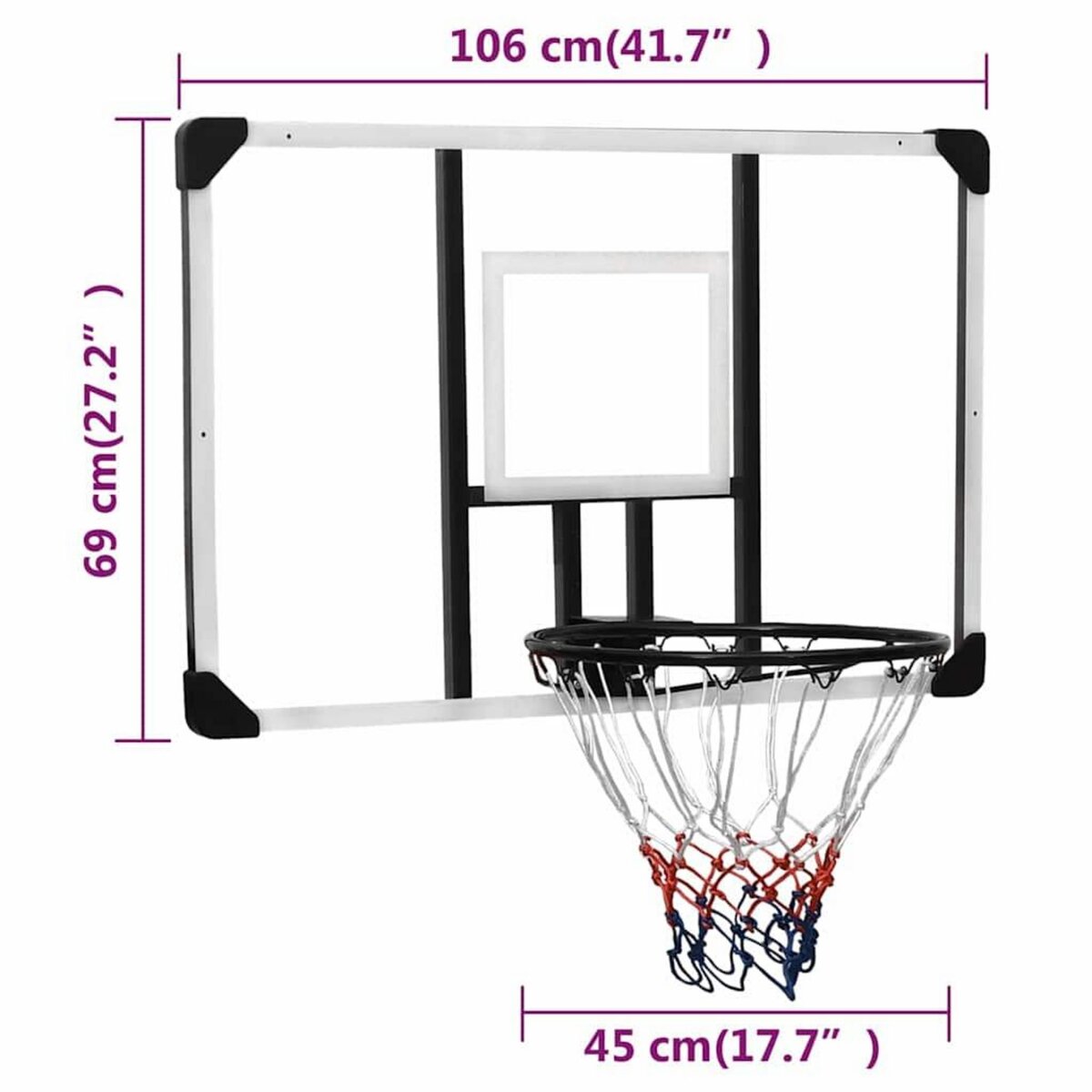 VIDAXL Panneau de basket-ball Transparent 106x69x3 cm Polycarbonate