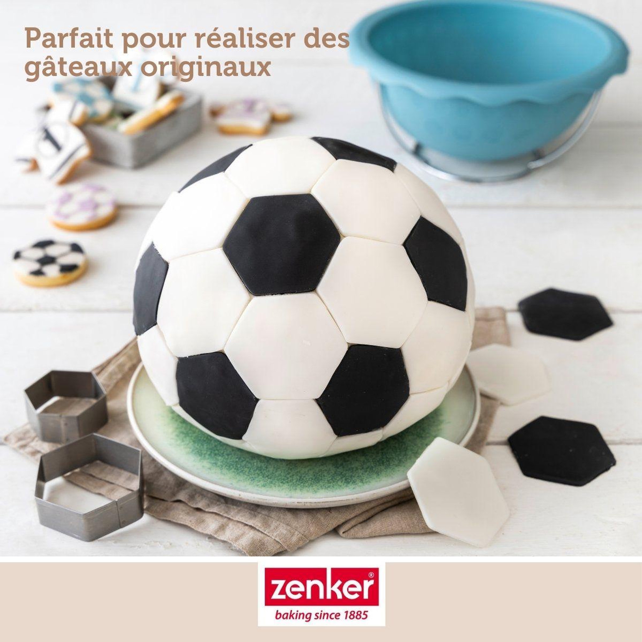 Voir la diapositive 5 : ZENKER Lot de 2 moules demi sphère pour gâteau ballon de foot 18 cm zenker spécial football