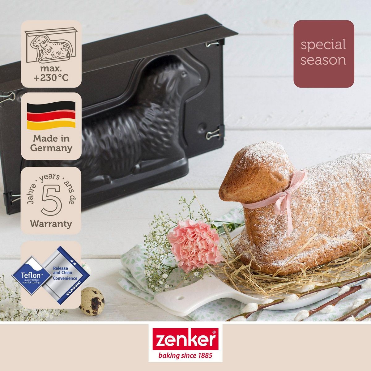 ZENKER Lot de 2 moules à gâteaux 3D en forme d'agneau pascal 900 ml Zenker Special Season