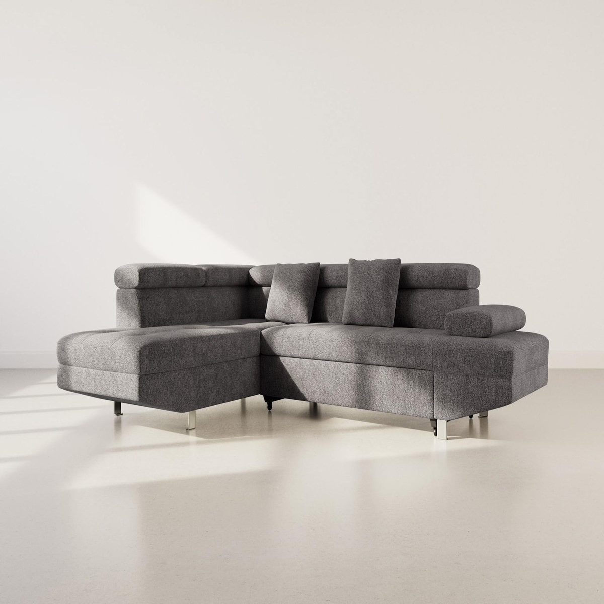 BEST MOBILIER Margaux - canapé d'angle gauche 5 places convertible avec coffre et têtières réglables en velours texturé