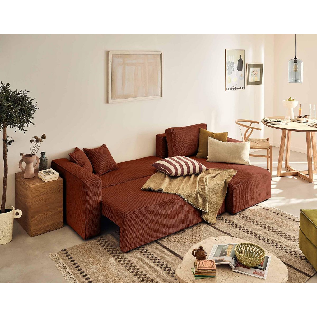 BEST MOBILIER Topaze - canapé d'angle réversible - 4 places - convertible avec coffre - en velours texturé