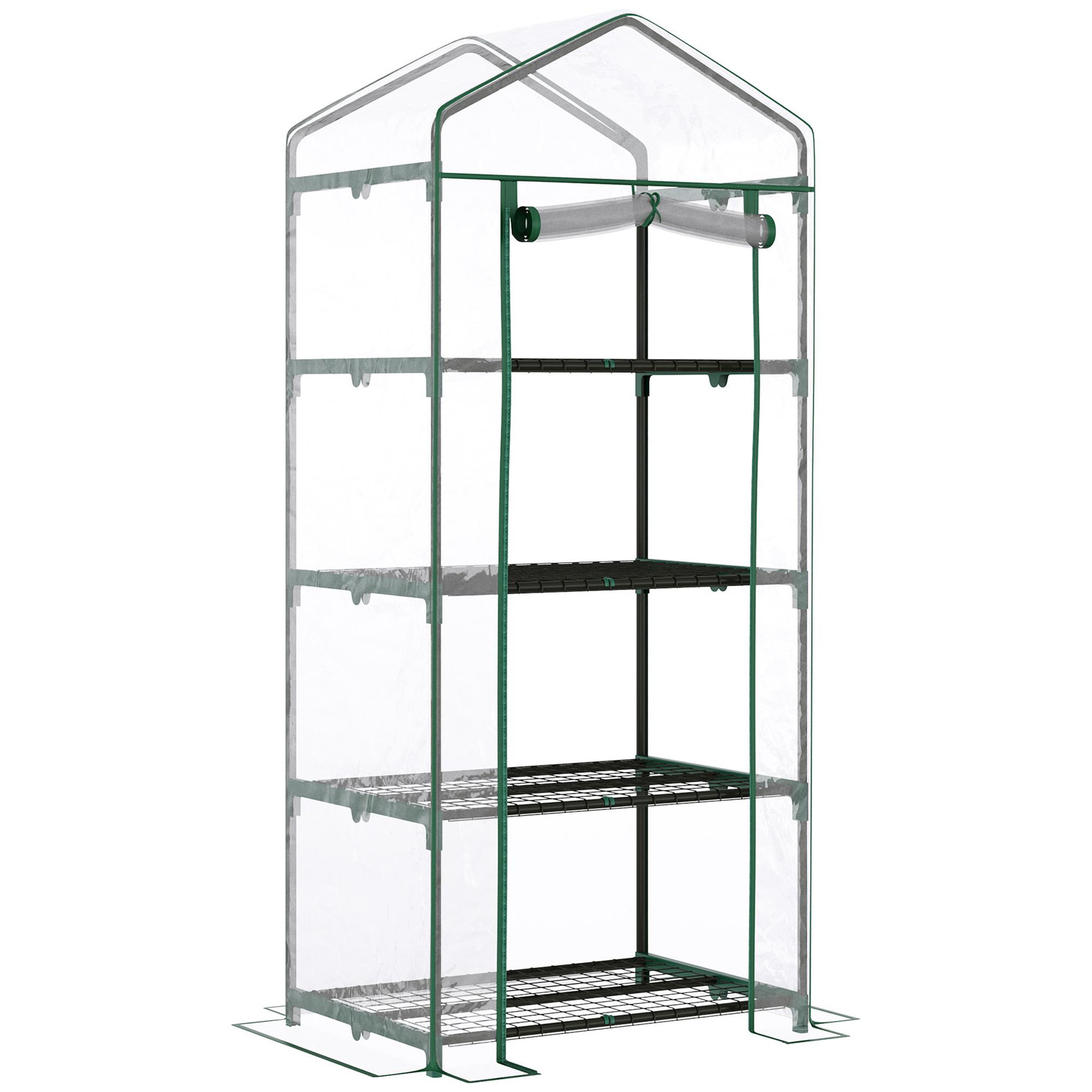 OUTSUNNY Serre de jardin balcon étagère serre 4 niveaux 0,7l x 0,5l x 1,6h m acier époxy bâche amovible pvc haute densité transparente