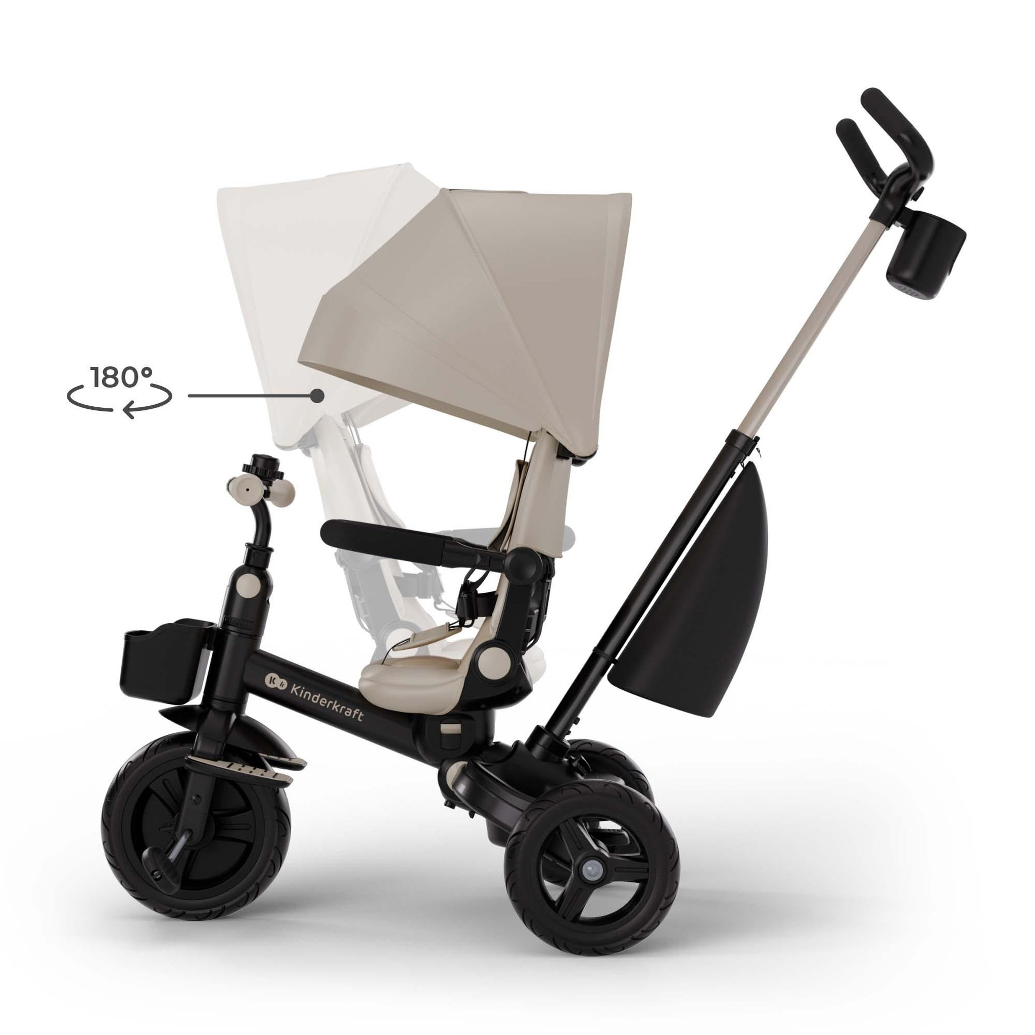 Voir la diapositive 4 : KINDERKRAFT Tricycle Kinderkraft AVEO 2 PLUS 6-en-1 évolutif, siège 360°, position allongée, canopy UPF50+, pliage rapide, Beige