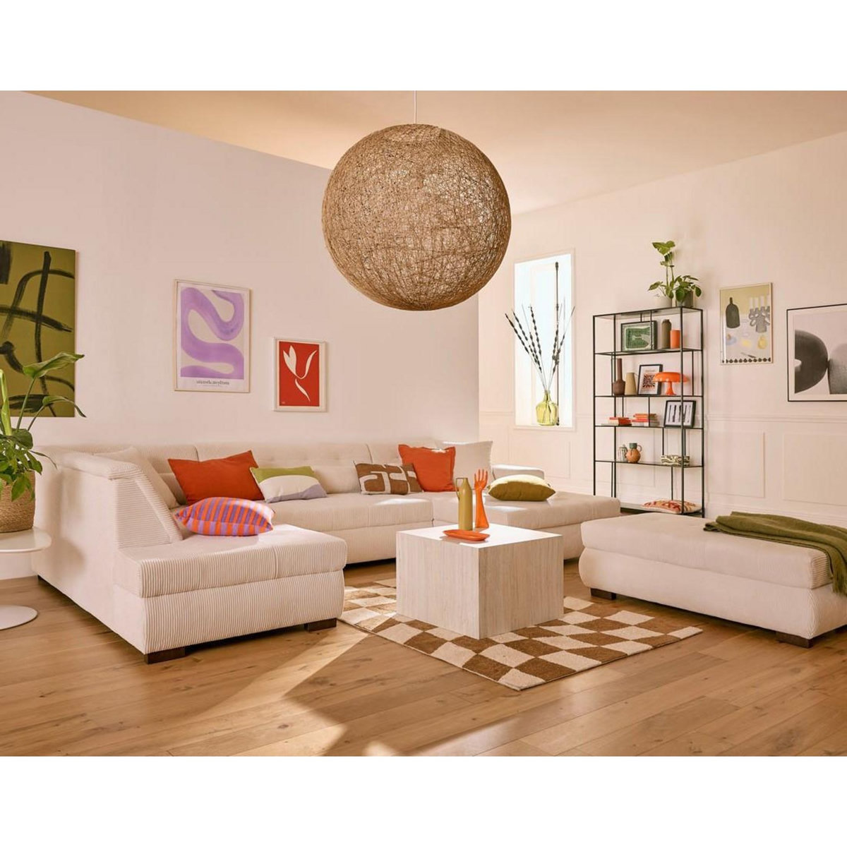 LISA DESIGN Vermont - canapé panoramique d'angle gauche - 7 places - en velours côtelé