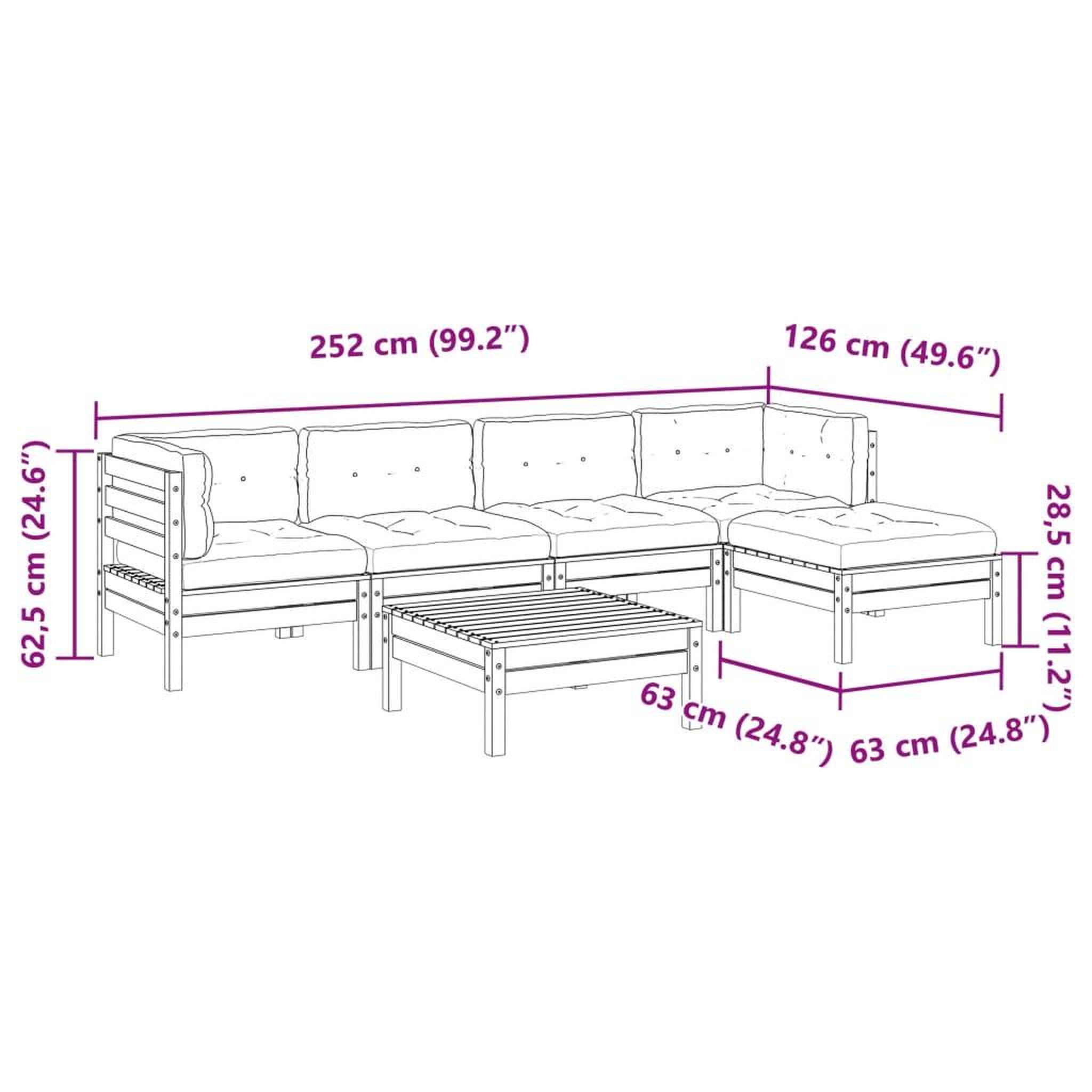 Voir la diapositive 6 : VIDAXL Salon de jardin 6 pcs et coussins bois massif sapin de douglas