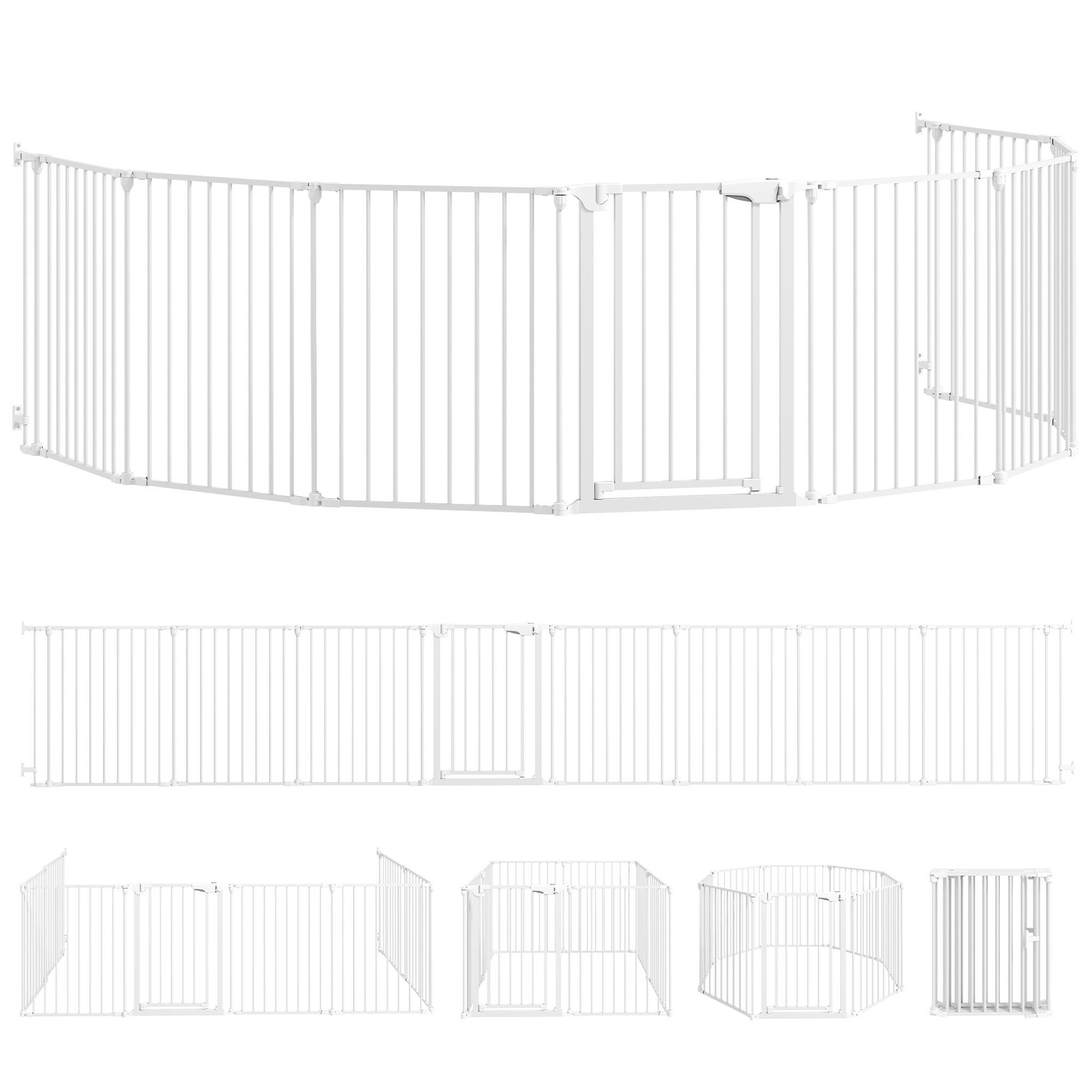 Voir la diapositive 4 : PAWHUT Barrière de sécurité pliable modulable max. L.488cm parc enclos 8 panneaux - porte double verrouillage - acier blanc