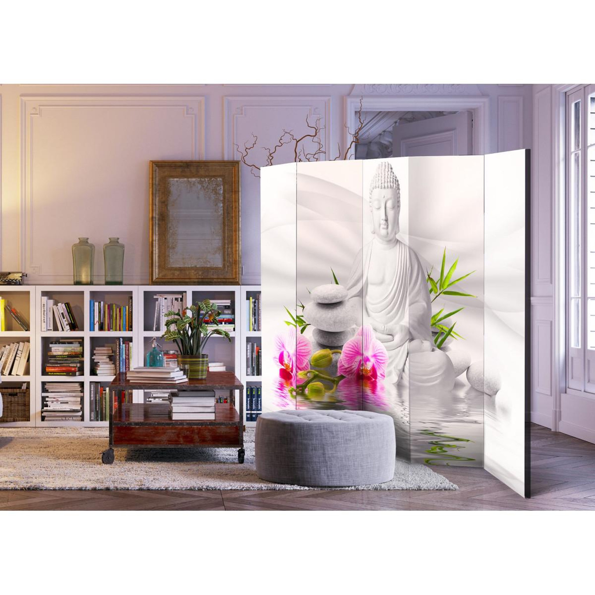 Voir la diapositive 2 : Paris Prix Paravent 5 volets  buddha & orchids  172x225cm