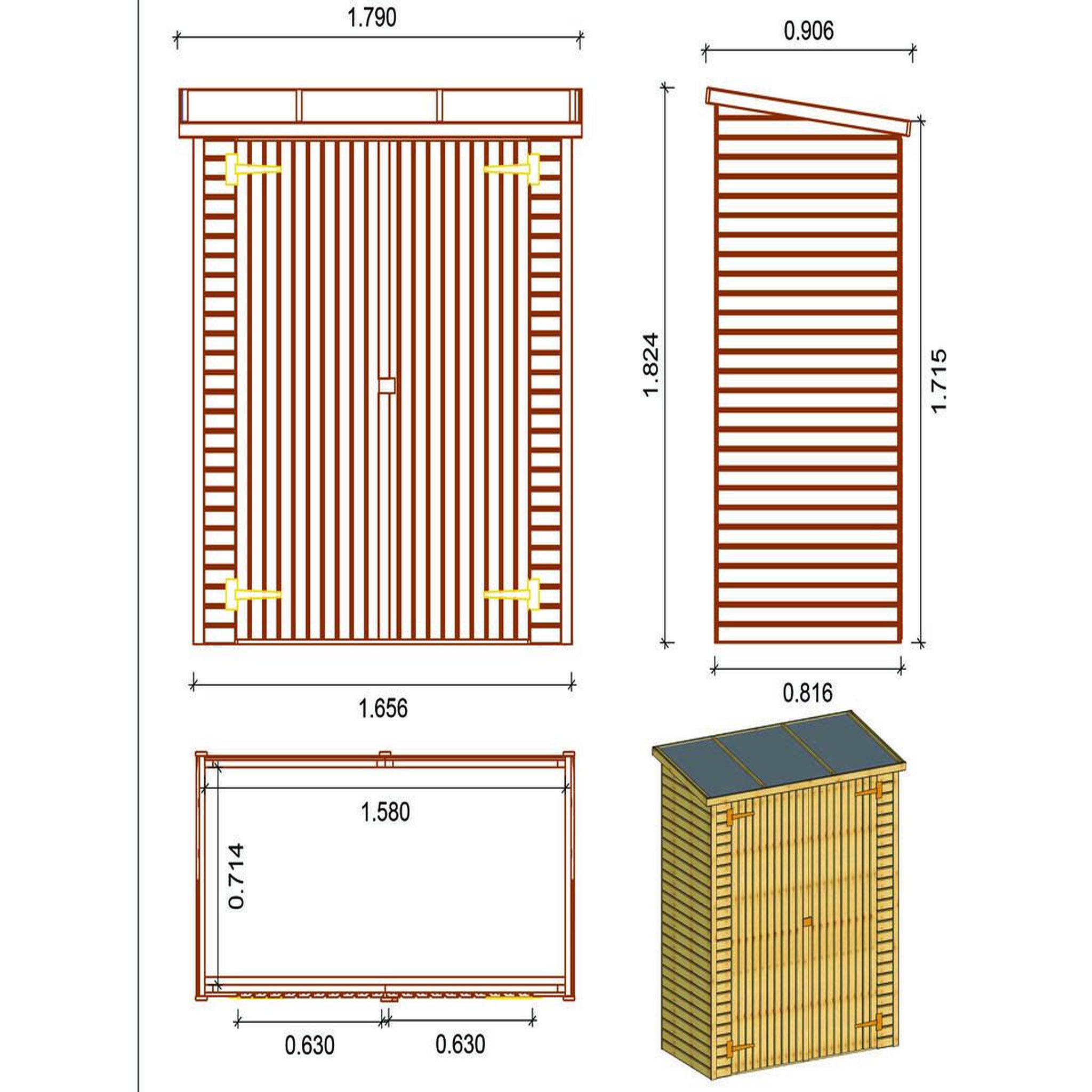 Voir la diapositive 3 : Habitat et Jardin ABRI JARDIN BOIS ADOSSABLE LIPKI - 1.79 X 0.90 X 1.78/1.87 m