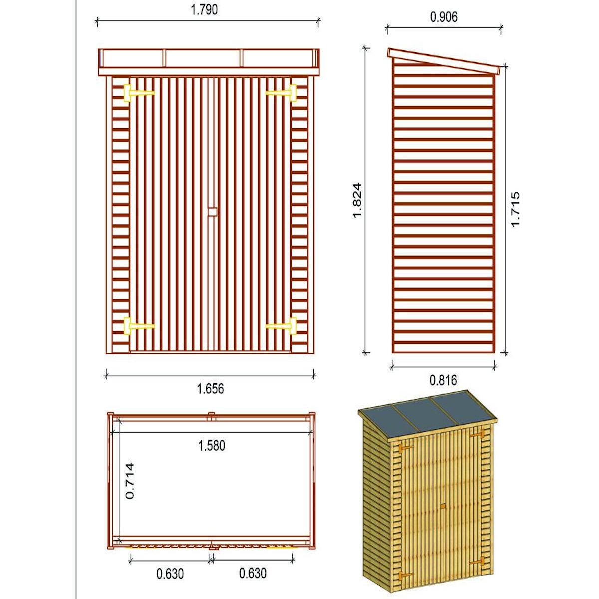 Habitat et Jardin ABRI JARDIN BOIS ADOSSABLE LIPKI - 1.79 X 0.90 X 1.78/1.87 m