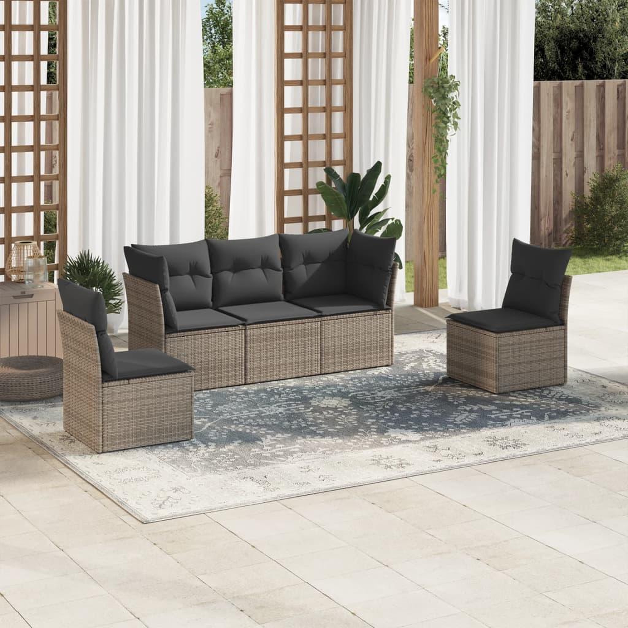 VIDAXL Salon de jardin 5 pcs avec coussins gris resine tressee