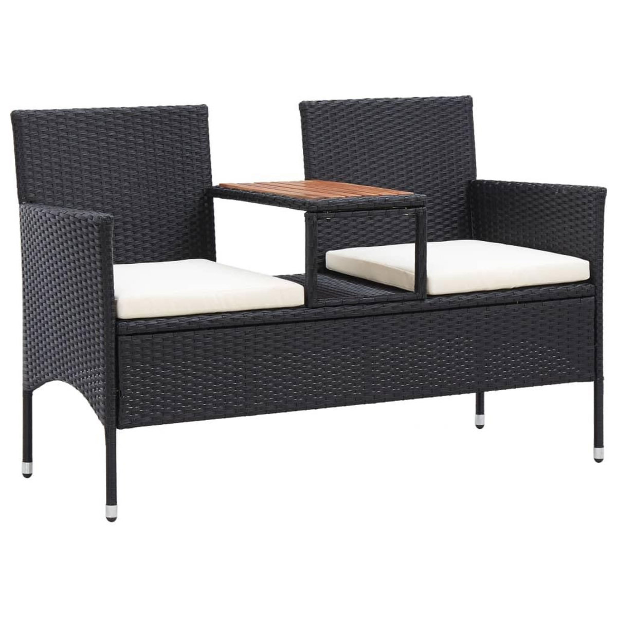 VIDAXL Banc de jardin 2places et table a the 143cm Resine tressee Noir