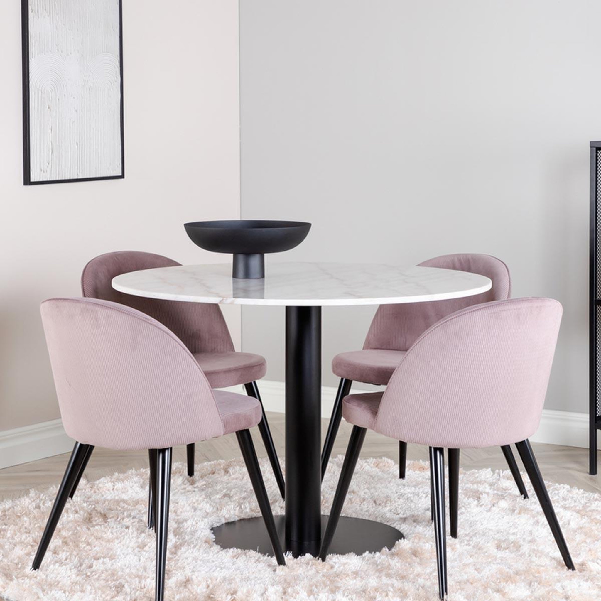 Voir la diapositive 5 : Paris Prix Ensemble table à manger & 4 chaises  estelle & velvet  106cm blanc & rose