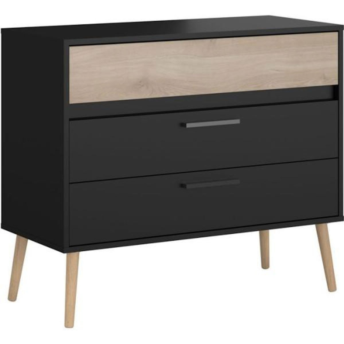 PARISOT Commode - AALBORG - 3 tiroirs - Décor Noir et chene - Style Scandinave - L90,8 x P39,9 x H77,5 cm - PARISOT