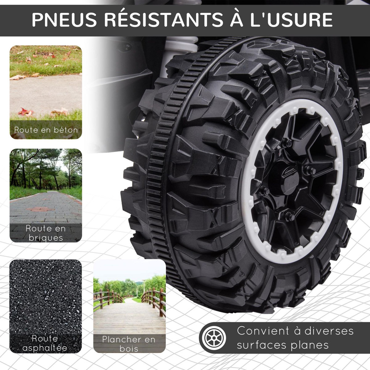 HOMCOM Quad buggy électrique enfant 12 V 3 Km/h max. effets lumineux et sonores blanc noir
