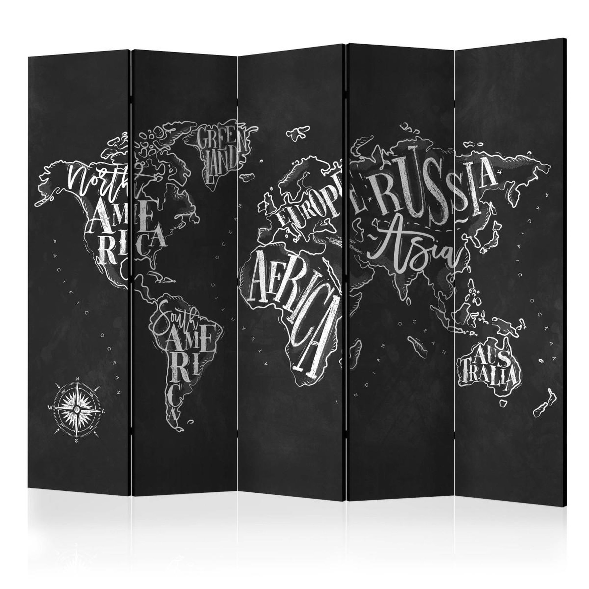 Paris Prix Paravent 5 volets  retro continents black  172x225cm