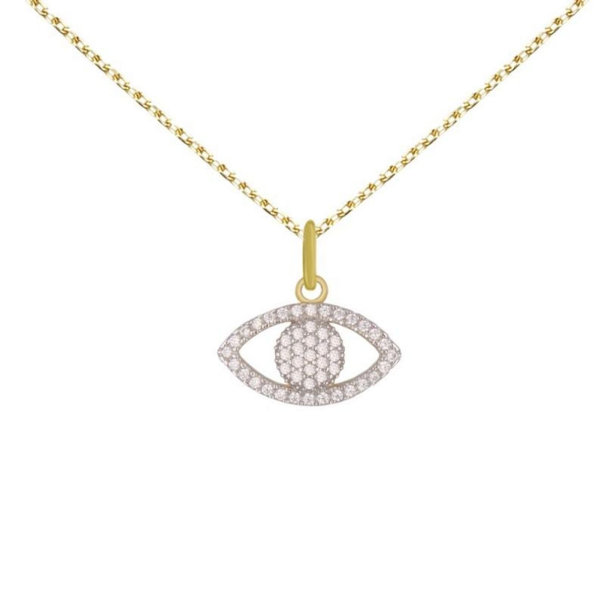 L'ATELIER D'AZUR Collier - Pendentif Or Jaune Oeil Serti de Zirconiums - Chaine Dorée Offerte