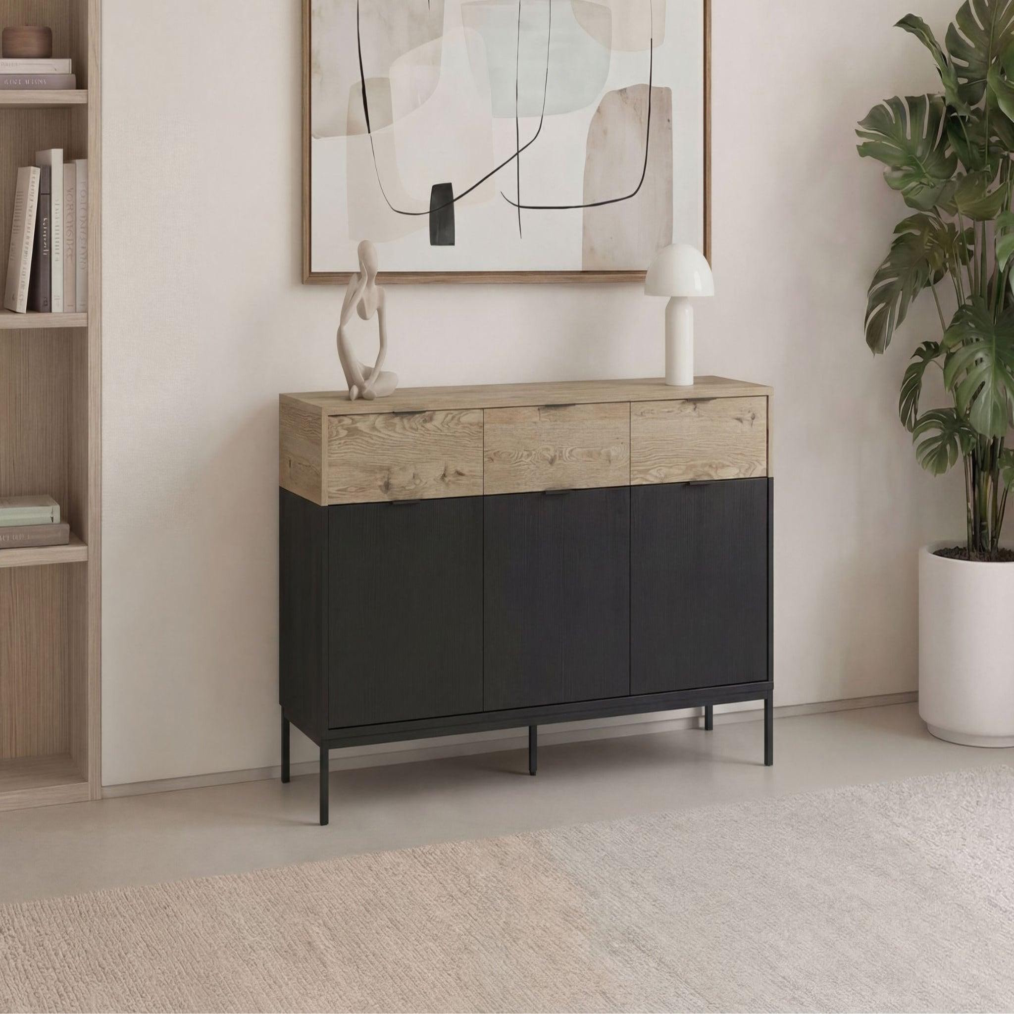 Voir la diapositive 3 : CASANOVA PARIS ELINE - Buffet 3 portes 150cm en mélamine - Noir