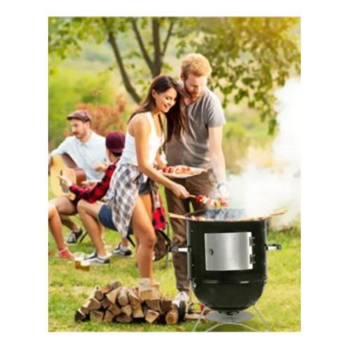 GARDENSTAR Barbecue charbon de bois en acier avec roues 125 x 56 x 93.5 cm  - 2 grilles 60.5 x 20 cm pas cher 
