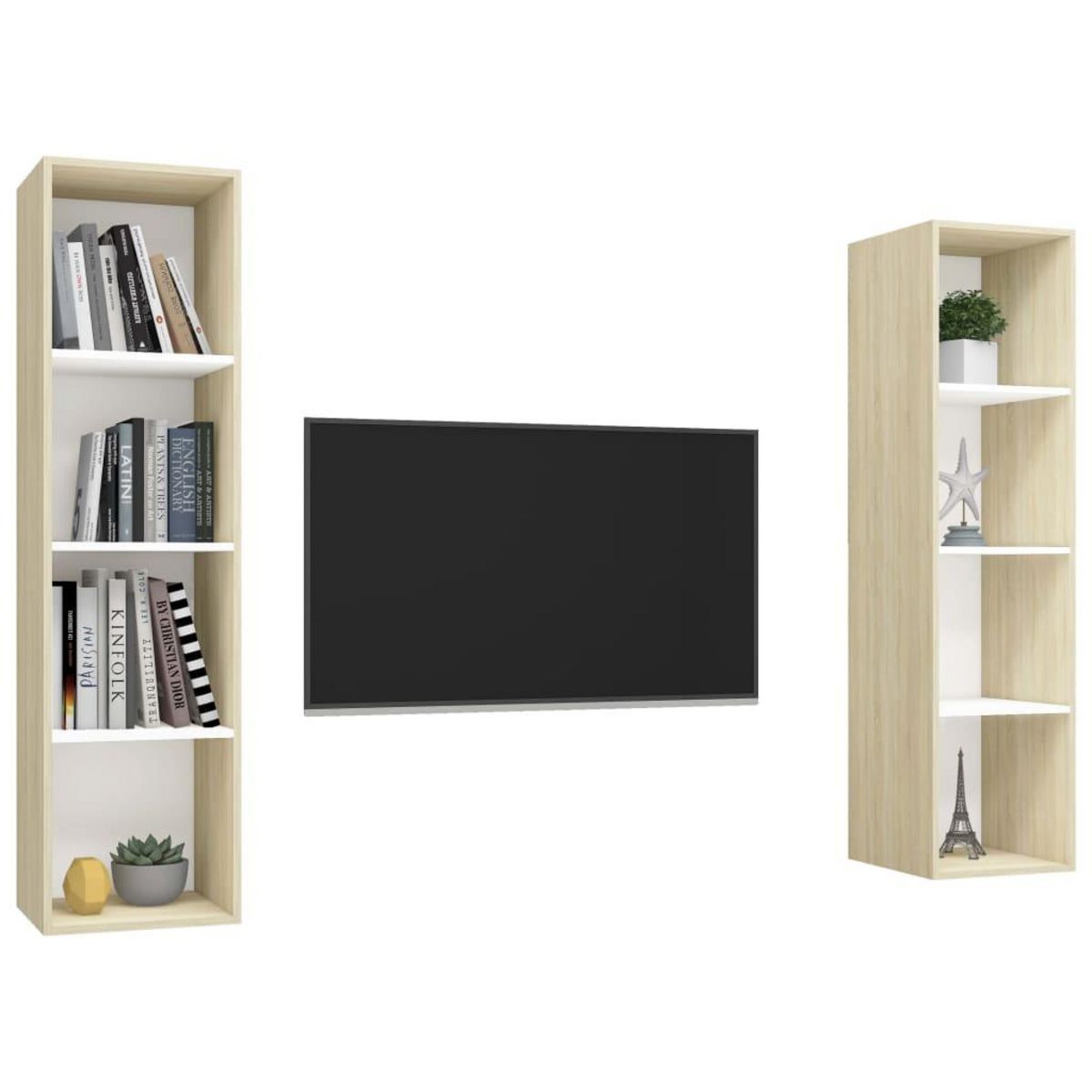 VIDAXL Meubles TV muraux 2 pcs Blanc et chene sonoma Bois d'ingenierie