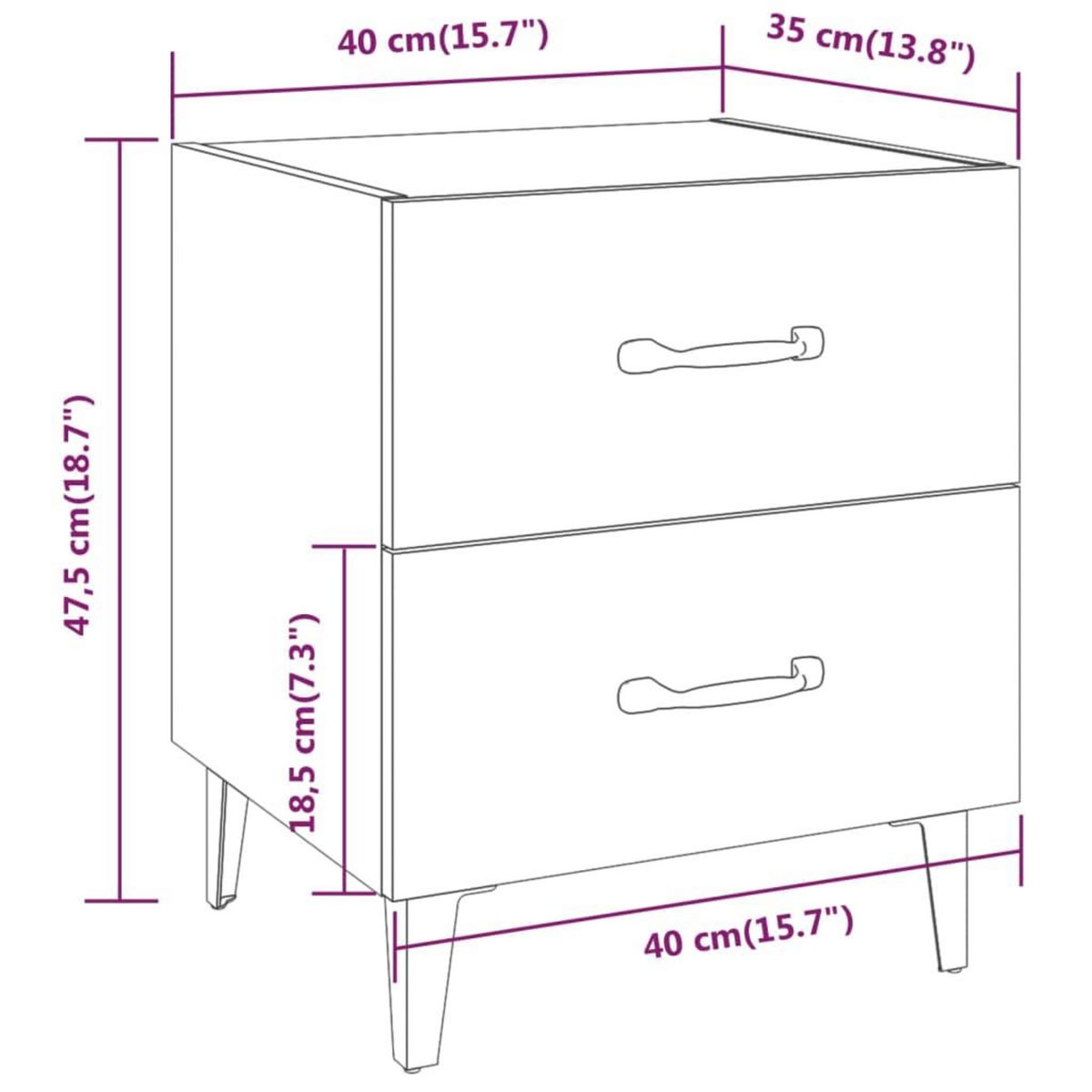 VIDAXL Tables de chevet 2 pcs Chene fume 40x35x47,5 cm