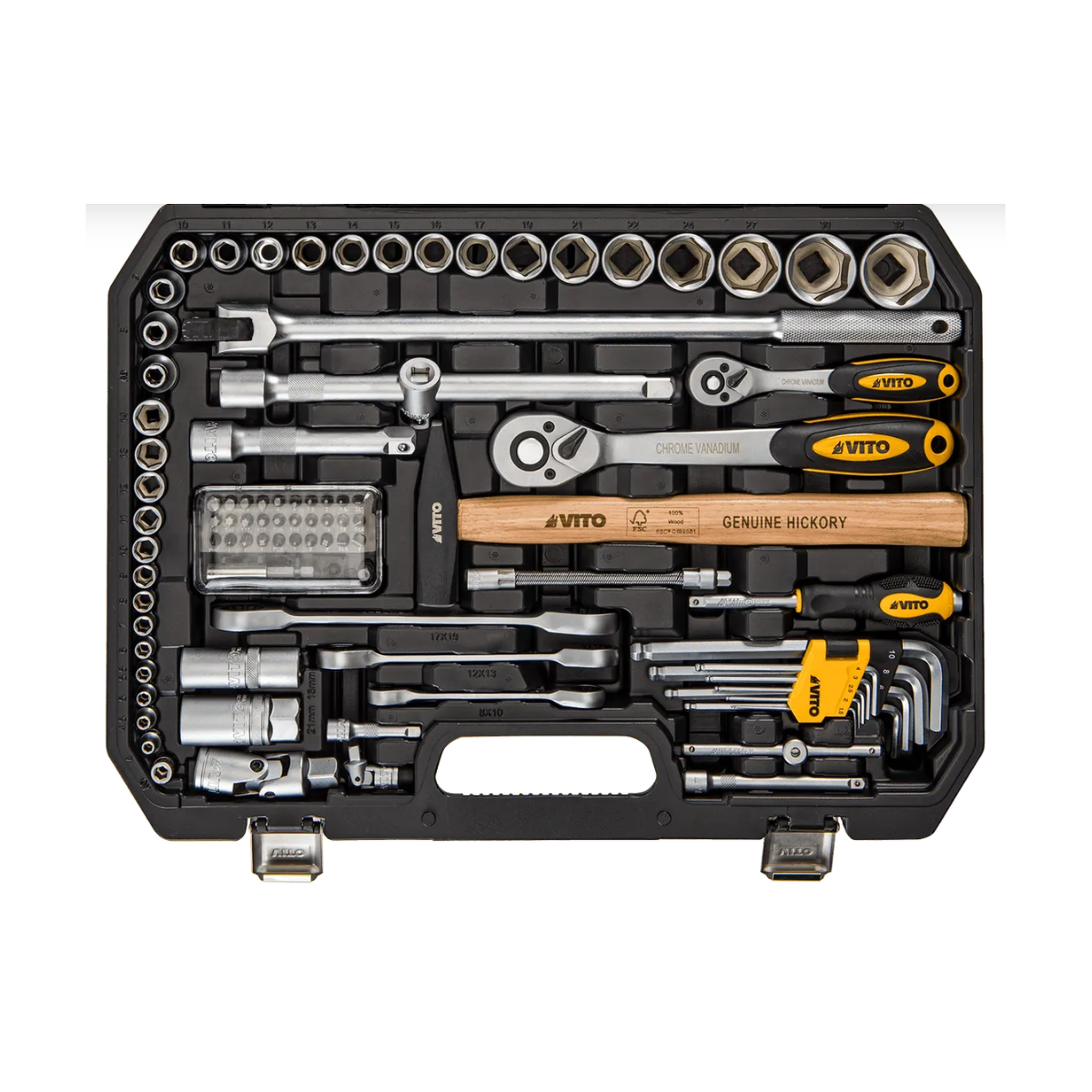 Voir la diapositive 2 : VITO Malette à outils 112 pièces lampe torche, tournevis, douilles, clés, pinces et embouts coffret à outils bmc vito