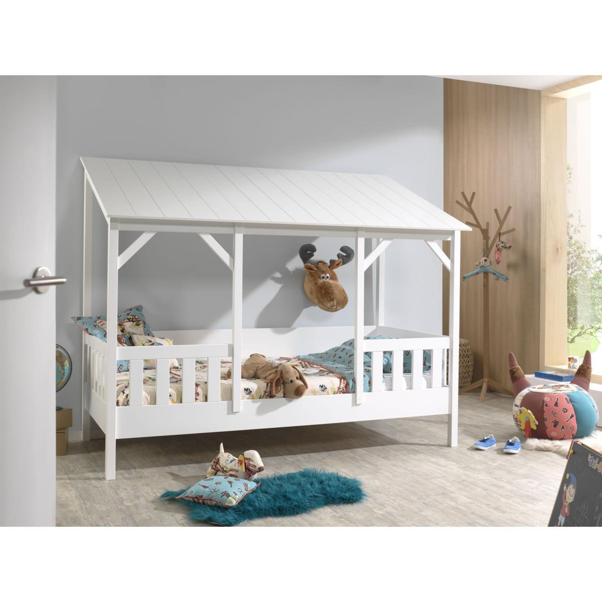 Voir la diapositive 4 : Paris Prix Pack - lit cabane enfant & sommier  housebed iii  90x200cm blanc