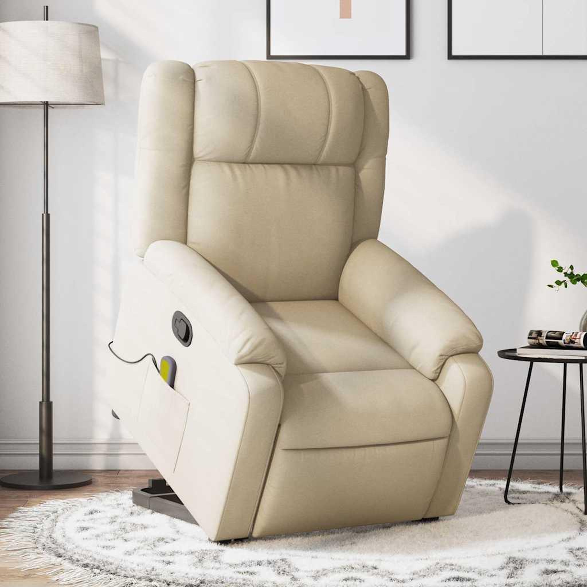 VIDAXL Fauteuil inclinable de massage Creme Tissu