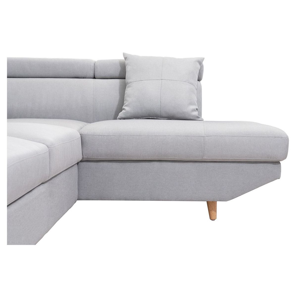Canapé d'angle droit convertible 5 places tissu pieds bois clair MARIUS 