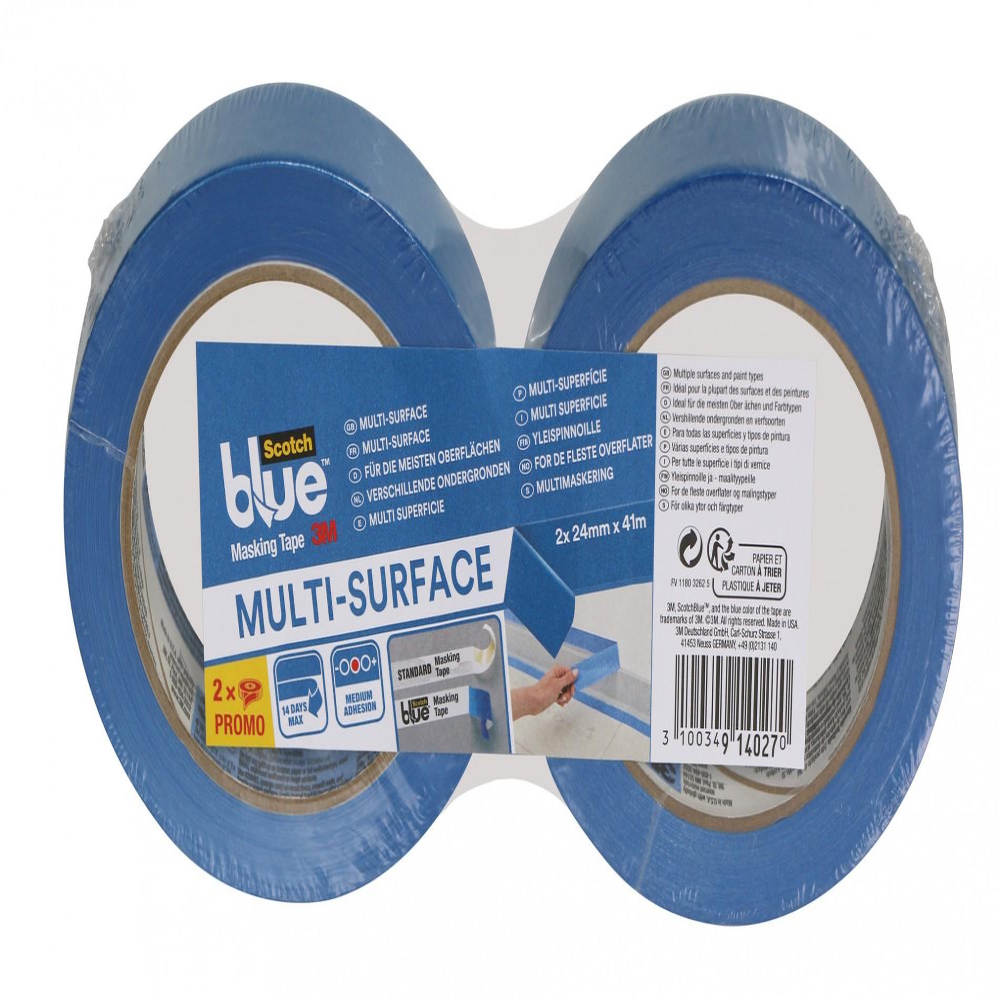 CENTRALE BRICO Lot de 2 rubans de masquage SCOTCH l.24 mm x L.41 m Multi-Surfaces